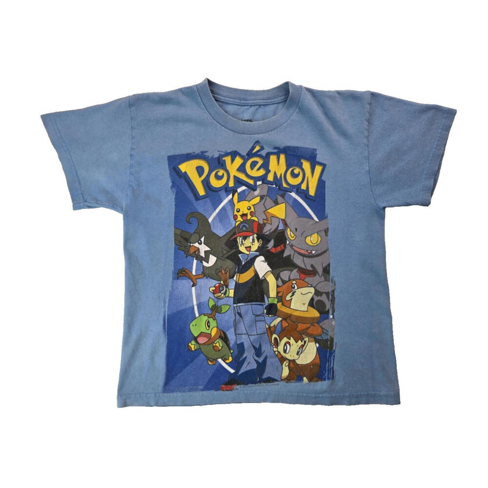 Pokemon Giant 2008 Vintage Y2K Graphic Blue T Shirt Boys Youth Size 8 Years